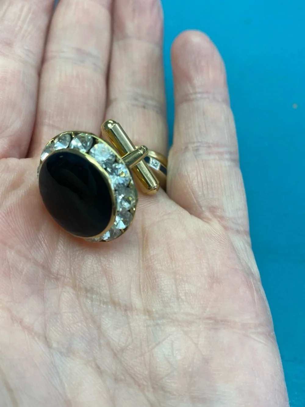 Gold-Tone Black Crystal Cufflink and Stud Set